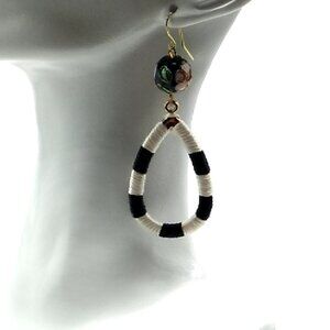 Black White Striped Hollow Waterdrop Faceted Ball Statement Earrings 2.75"